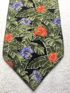 WOODWARD MENS TIE BLACK WITH GREEN FLORAL PATTERN 4 X 58 - Picture 1 of 4