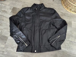 Real Leather RL Men's Black Motorcycle Jacket Zippered Sleeves Pockets Biker L - Picture 1 of 23