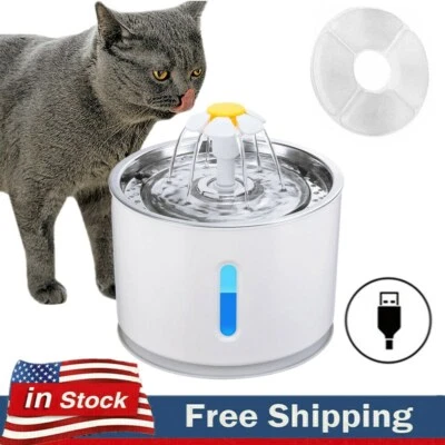 LED Pet Cat Water Fountain Stainless Steel Automatic Drinking Water Dispenser - Image 1 of 4