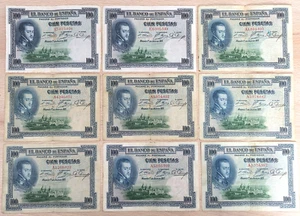 España Lote de 9 x 100 Pesetas 1925 Billetes, - Imagen 1 de 2