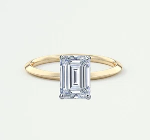 Anillo de diamantes cultivados creado en laboratorio con esmeralda de 1,5 quilates de oro amarillo de 14 quilates IGI E/VVS - Imagen 1 de 2