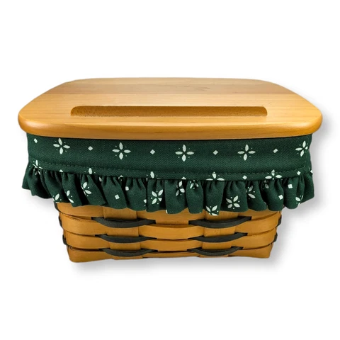 Longaberger Heartland Collection Recipe Basket with Lid 10596 Forest Green Liner Cover