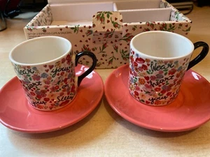 BNIB New Cath Kidston Boxed Set of 2 Espresso Cups & Saucers - Brave Soul - Picture 1 of 7