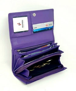 Women Luxury Genuine Leather RFID BLOCKING Clutch Wallet Quality Long Purse 5510 - Picture 1 of 9