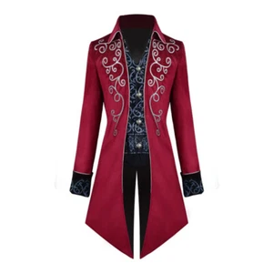 Men's Vampire Gothic Long Suit Jacket Showman Lapel Tailcoat Frock Coat Costume - Picture 1 of 15