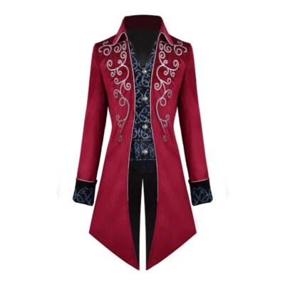 Men's Vampire Gothic Long Suit Jacket Showman Lapel Tailcoat Frock Coat Costume - Image 1 of 4