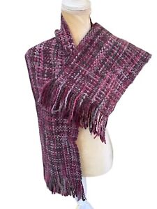Talbots Knit Neck Warmer Winter Scarf  30" X 9" Fringed Shades of Purple & Gray