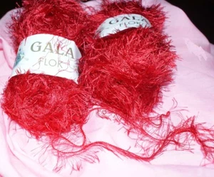 Gala Elok Eyelash Red Hot Yarn 2 Skeins Knit Crochet Craft - Picture 1 of 1