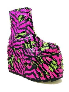 YRU Qomet Zebra Stripe Sequins Green Punk Gothic Rave Punk Platforms Boots Shoes - Picture 1 of 5