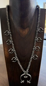 Petit Sterling Silver Squash Blossom Native Navajo Begay Beads Necklace - Picture 1 of 4