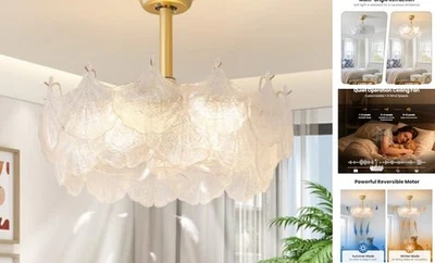 20'' Fandelier Ceiling Fans with Lights, Gold Caged Ceiling Fan Gingko Leaf - Image 1 of 4