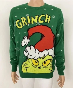 L Licensed Dr Seuss Grinch Christmas Ugly Sweater Jumper Acrylic Knit Green - Picture 1 of 12
