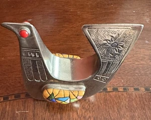 Joaquin Taller Tinta Silvertone Modernist Gemstone Metal Bird Sculpture Equador - Picture 1 of 8