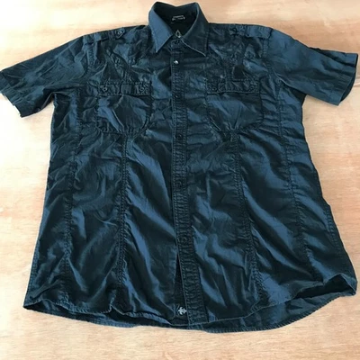 Camisa Roar Strength Refinada Hombre L Negra Cruz Bolsillo Abotonado Bordado Foto 1 de 4
