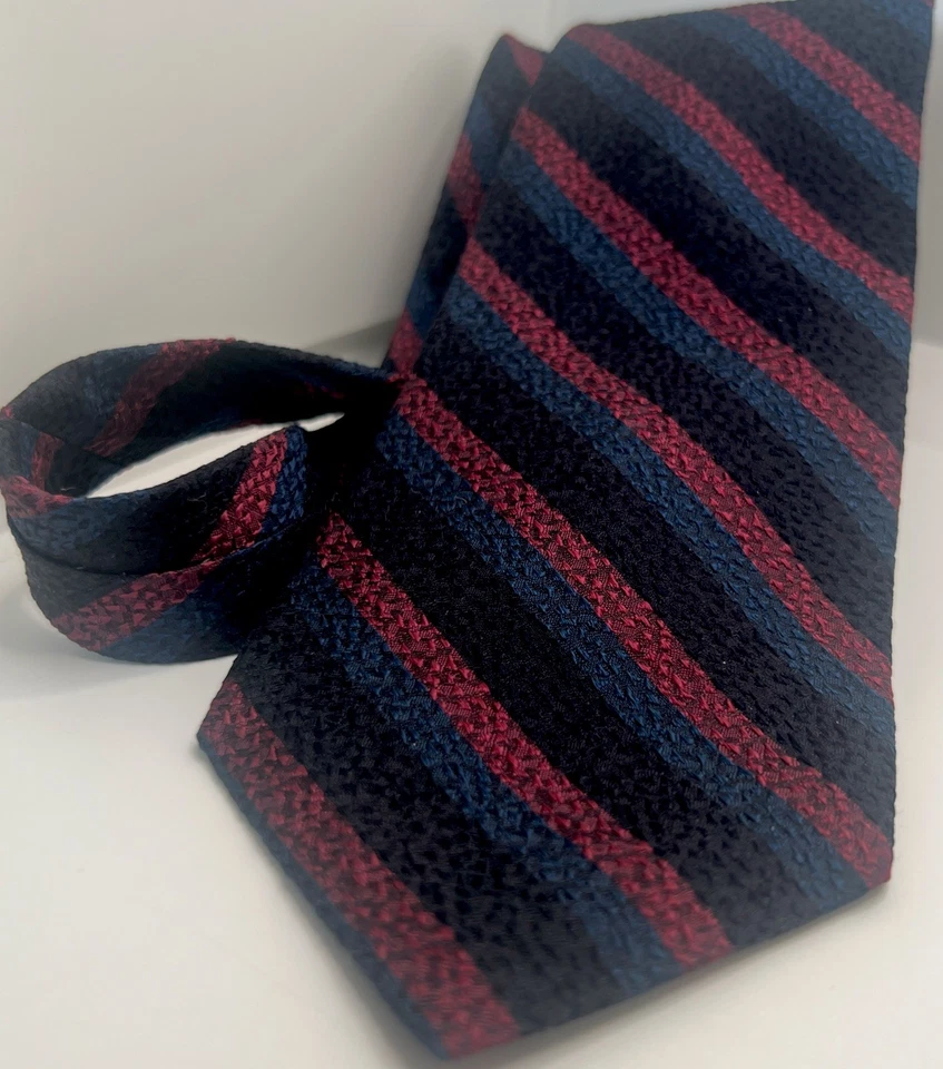 Corbata para hombre CERRUTI 100 % seda TEXTURIZADA diseñador rayas negra borgoña azul EX Foto 1 de 4