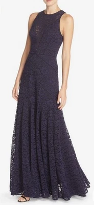 VERA WANG Lace Gown Midnight Blue Wedding Black Tie Back Zip Womens Size 6 - Image 1 of 4
