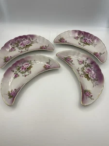 Set Of 4 Lefton Hand Painted China Bone Dishes Pink Roses/Gold Edges #106 - Picture 1 of 7