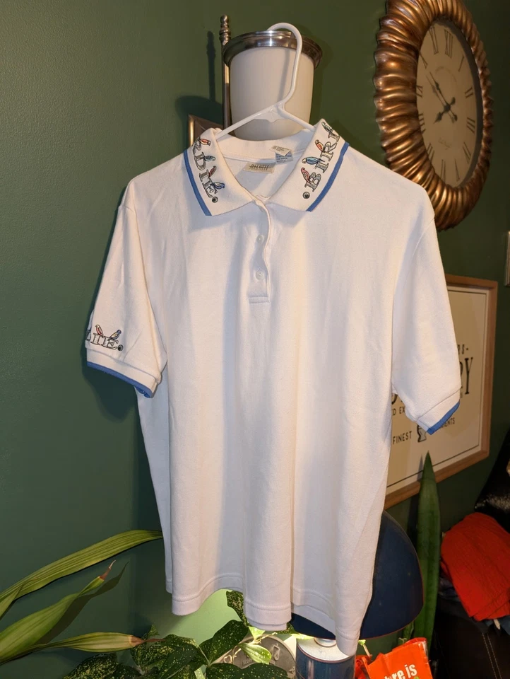 Camisa polo feminina vintage golfe bordada branca "Birdie" S/S Jason Maxwell G  - Imagem 1 de 4