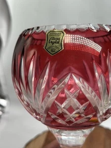 Vintage Cranberry Red Cut to Clear Crystal Goblet Candle Holder Made In Poland - Picture 1 of 8
