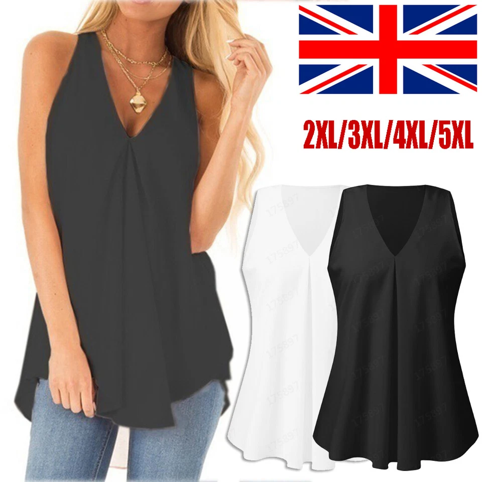 Womens Vest Tops Summer Sleeveless Blouse Ladies Tank Cami Tee T-Shirt Plus Size - Image 1 of 4