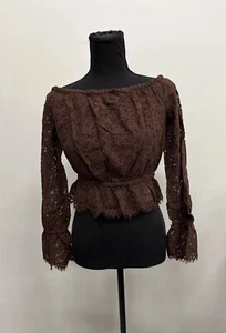 L'Agence, Women's Long Sleeve Off Shoulder Lace Blouse, Brown, Size XS, NWT - Picture 1 of 6