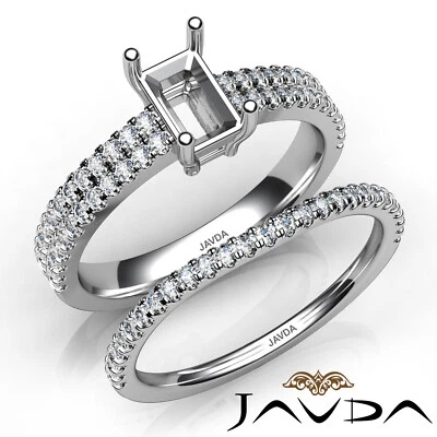 Emerald Semi Mount U Cut Pave Diamond Engagement Ring Bridal Sets Gold 0.80 Ctw. - Image 1 of 4