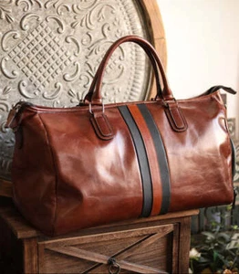 Bolso de viaje italiano de fin de semana de cuero de grano completo para hombre, bolso de lona hecho a mano - Imagen 1 de 14