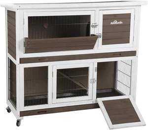 Aivituvin Rabbit Hutch Bunny Cage House Indoor Outdoor for Guinea Pig with Trays - Picture 1 of 6