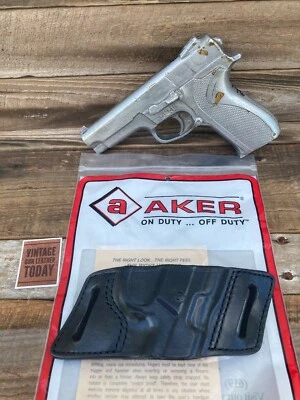 Vintage AKER Black White Lightning Leather Holster For S&W 59 Series Round - Image 1 of 4