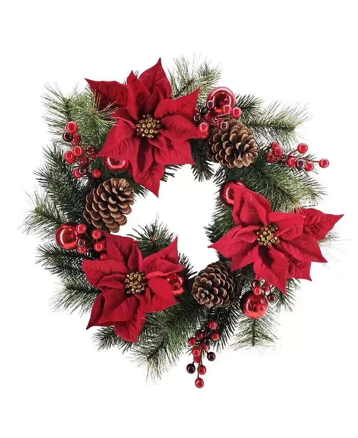 Martha Stewart  Red Christmas Poinsettia Wreath 23" Diameter  NEW!!! - Image 1 of 1