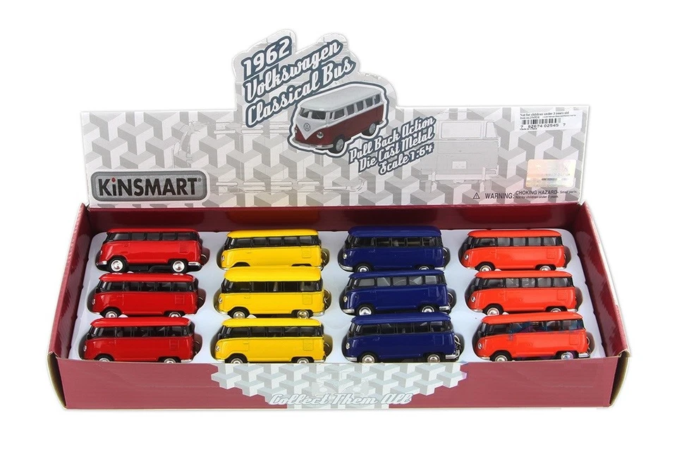 4pc Set 2.5" Kinsmart 1962 VW VOLKSWAGEN Bus Diecast Toy Car Keychain 1 64