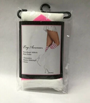 Sweetheart Athletic Knee Socks Rib Pink Schoolgirl Cosplay Striped Heart Costume - Image 1 of 2