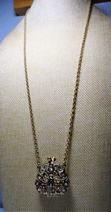Gold Plated Filigree Crystal Rhinestone Miniature Hinged Purse Pendant Necklace - Picture 1 of 10