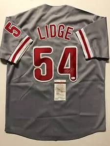 Autographed/Signed BRAD LIDGE Philadelphia Grey Baseball Jersey JSA COA Auto - Picture 1 of 3