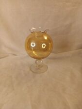 Vintage Ruffled Glass Ivy Ball Footed Vases Iridescent Light Amber 8” Tall