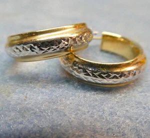 14K Yellow and White Gold Hoop Earrings 22mm - Picture 1 of 6