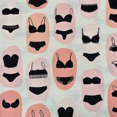 Cotton Fabric 18"x44" Alicia Jacobs Ink & Arrow Women's Lingerie Pink Black - Image 1 of 4