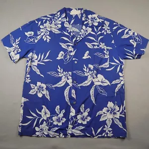 Vintage Royal Hawaiian Shirt Men's XL Blue Floral Camp Cotton Made In USA - Picture 1 of 9