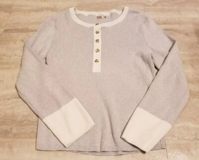 Faherty Women's Mikki Henley Ribbed Knit Cashmere Blend Thermal Grey Size XXL - Image 1 of 4