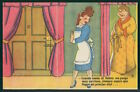 Maid Wait Soldier Comic Surprise Mechanical Fold Original Old 1940S Postcard