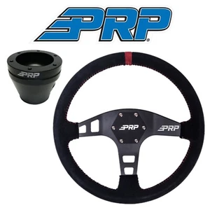 Volante de gamuza plana PRP a rayas rojas con adaptador de buje UTV para Polaris y Can-Am - Imagen 1 de 8