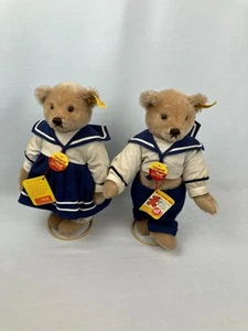 2 STEIFF SAILOR UNIFORM BEARS #0280/28 and 0281/28 FULLY TAGGED STANDS MOHAIR - Picture 1 of 8