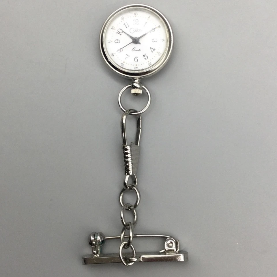 Reloj Enfermera Colibri 23mm Clip-On Cadena Tono Plata Batería Nueva Foto 1 de 4