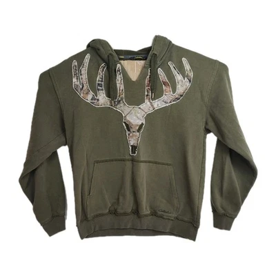 Cabela's Camo Buck Head Hoodie Sweatshirt Men's M Green Pockets - Image 1 of 4