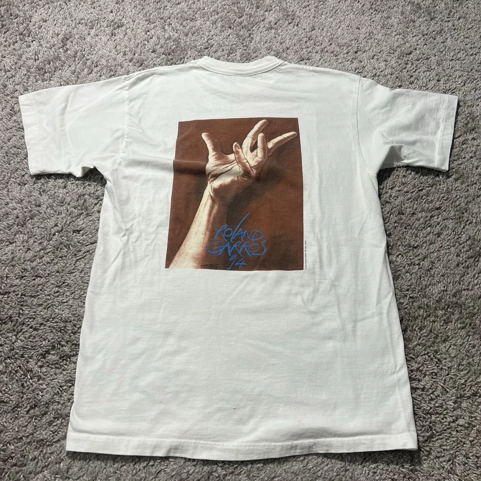 Винтажная теннисная футболка Roland Garros 1994 сделано во Франции большая белая промо - Изображение 1 из 4