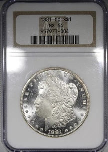 1881-CC Morgan Dollar NGC MS64 Uncirculated Mostly White Coin - Picture 1 of 4