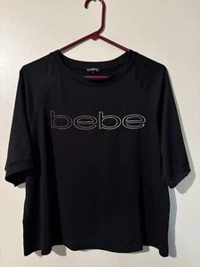 bebe Sport Damen Interlocking Logo Kurzarm T-Shirt Schwarz Größe L - Bild 1 von 7