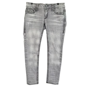 Pantalones de mezclilla ajustados Rock Revival Jen para mujer talla 30 grises con estrás adornados - Imagen 1 de 9