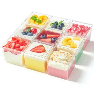 5 oz Square Dessert Cups with Lids and Spoons, 50 Pack Mini Plastic Dessert C... - Picture 1 of 7