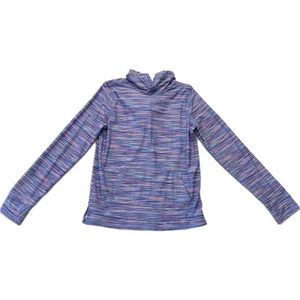LAND'S END Athletic Pullover Hoodie Girls Youth Size L 10/12 Purple Pink Stripe - Picture 1 of 14